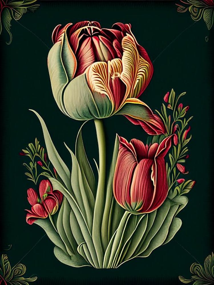 Tulip Floral 3 Botanical Vintage Poster Flower