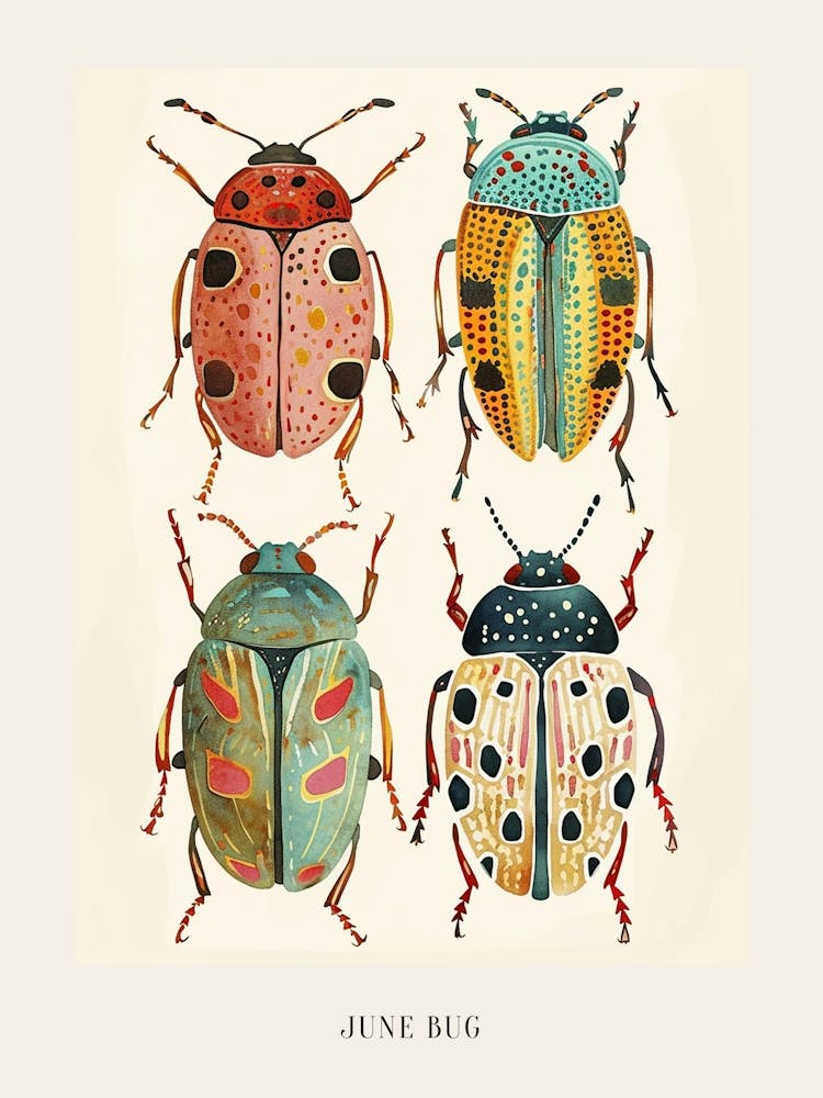 Colourful Insect Illustration June Bug 8 Poster
