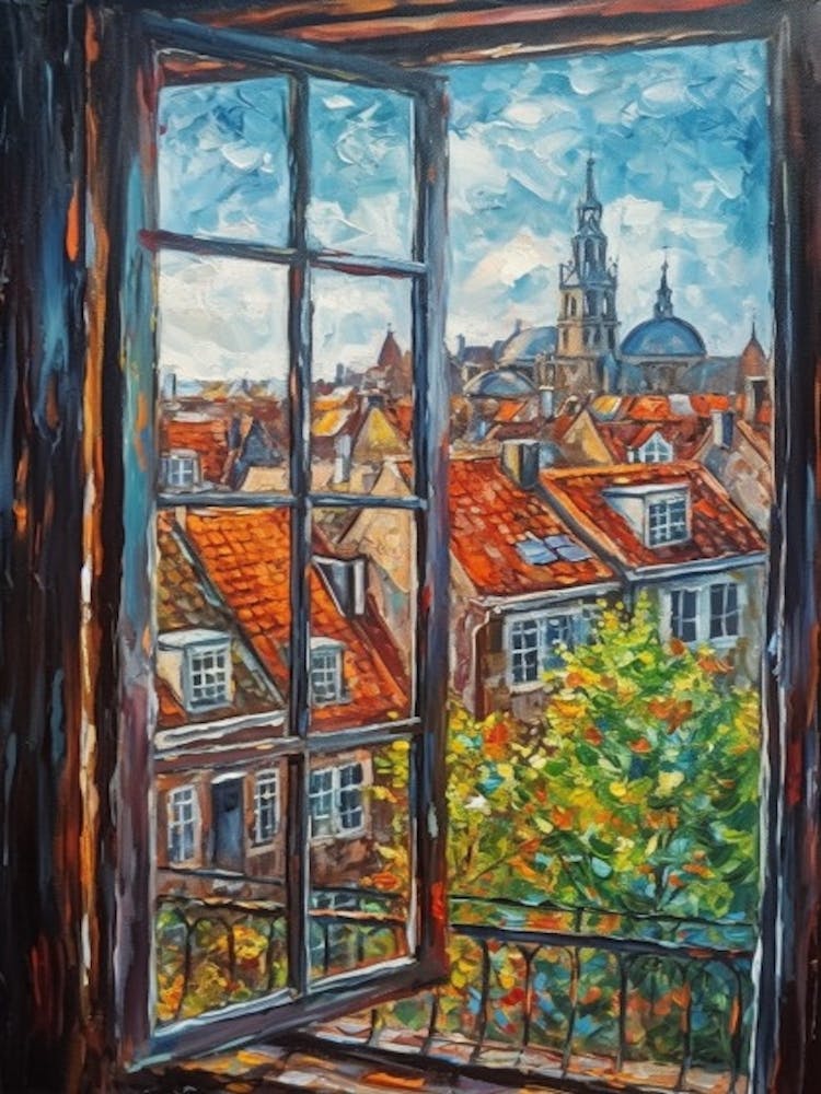 Window View Of Copenhagen Denmark Impressionism Style 2