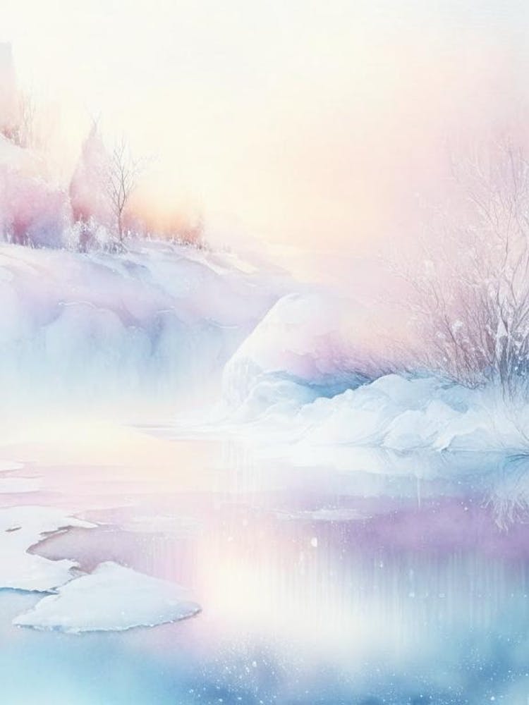 Frozen Landscapes With Icy Water Formations Waterscape Gouache 3