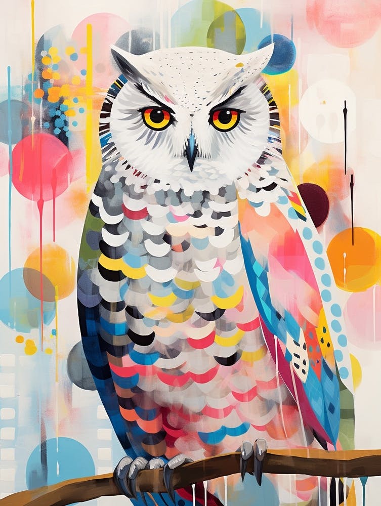 Bird Painting Collage Snowy Owl 1