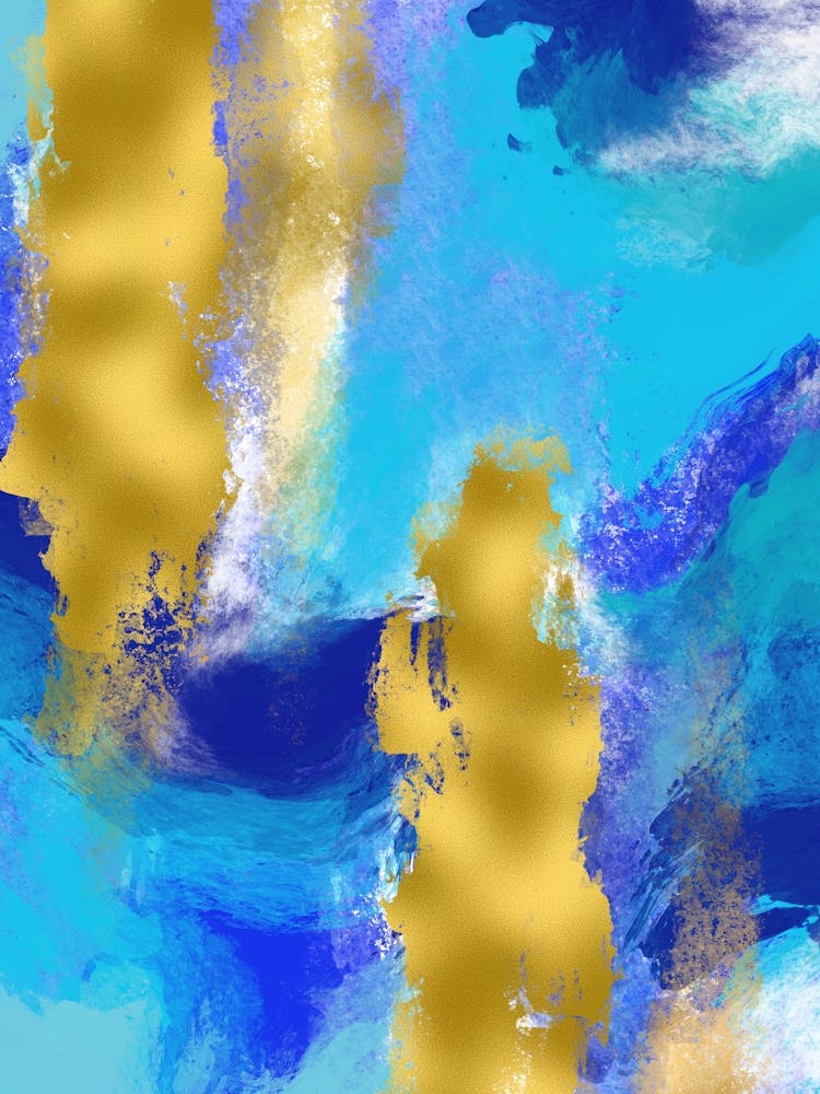 Blue Gold Abstract Sea Ocean Water Painting