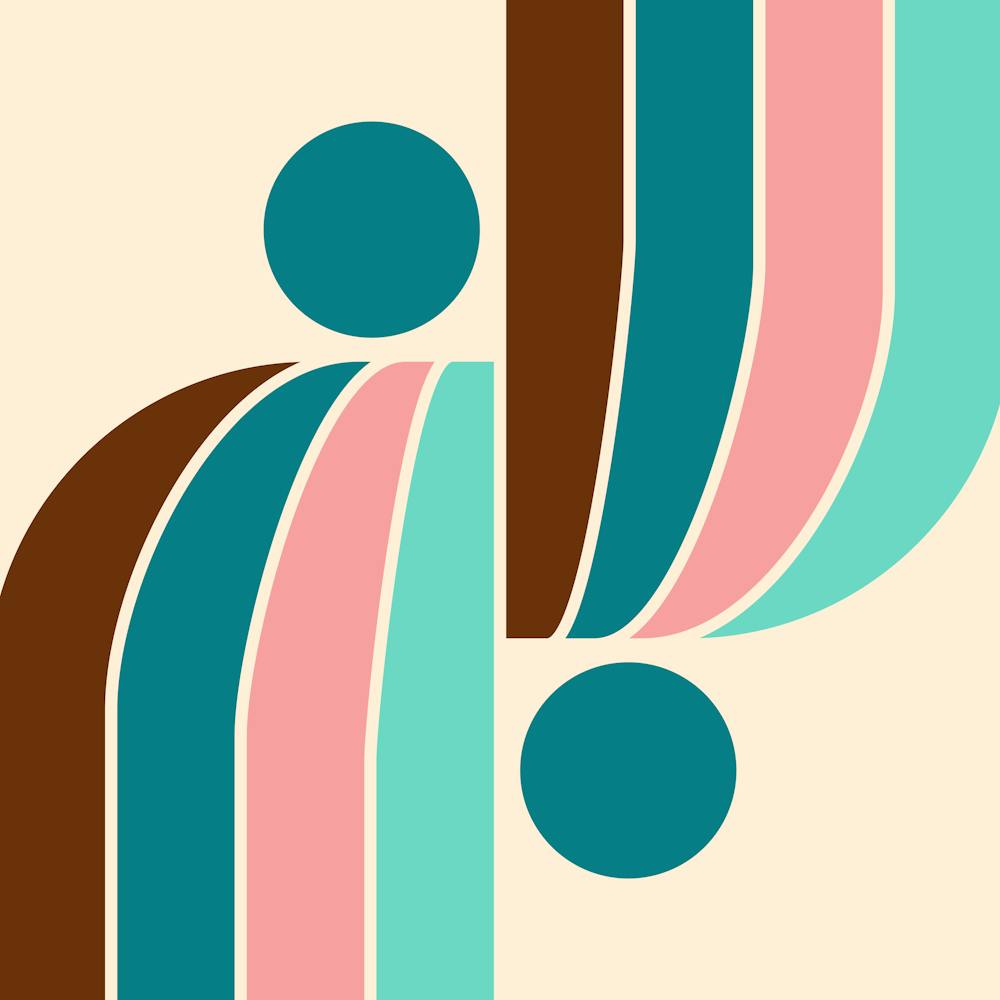 Arch Midcentury Modern Abstract Pattern Viiix In Teal Peach 02