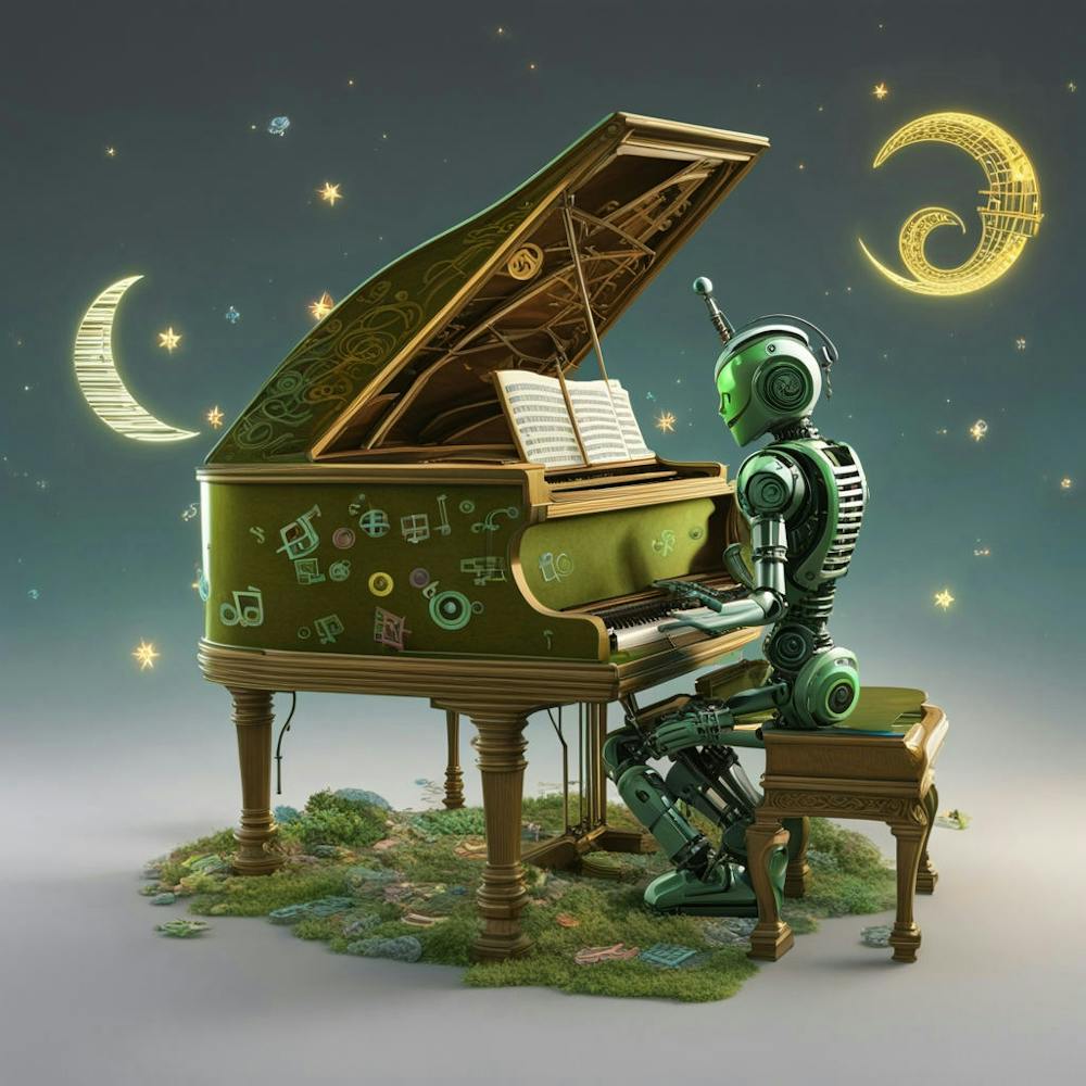 Grüner Roboter spielt Klavier