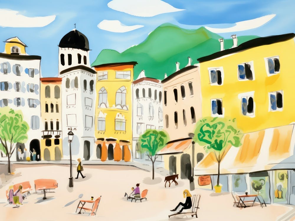 Bolzano Italy Cute Watercolour Illustration 3
