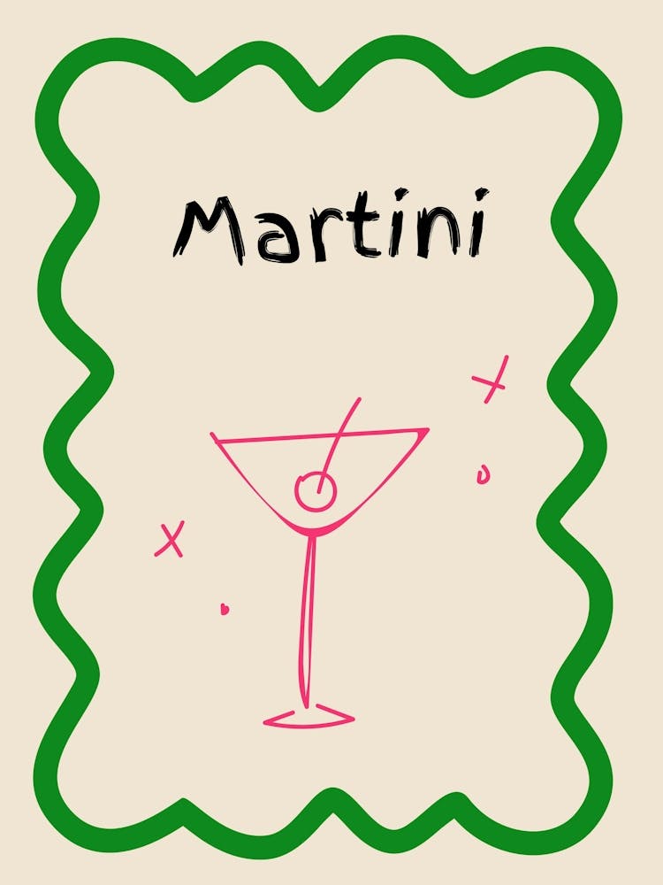 Martini Doodle Poster Green & Pink
