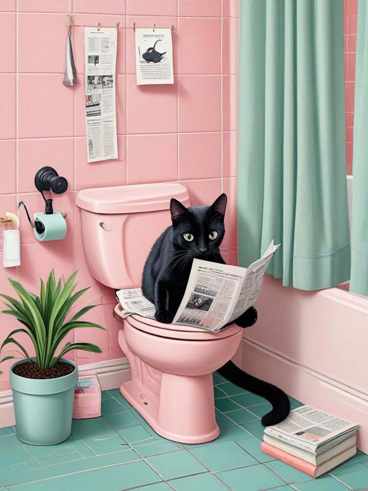 Cat Reading On A Toilet (1)