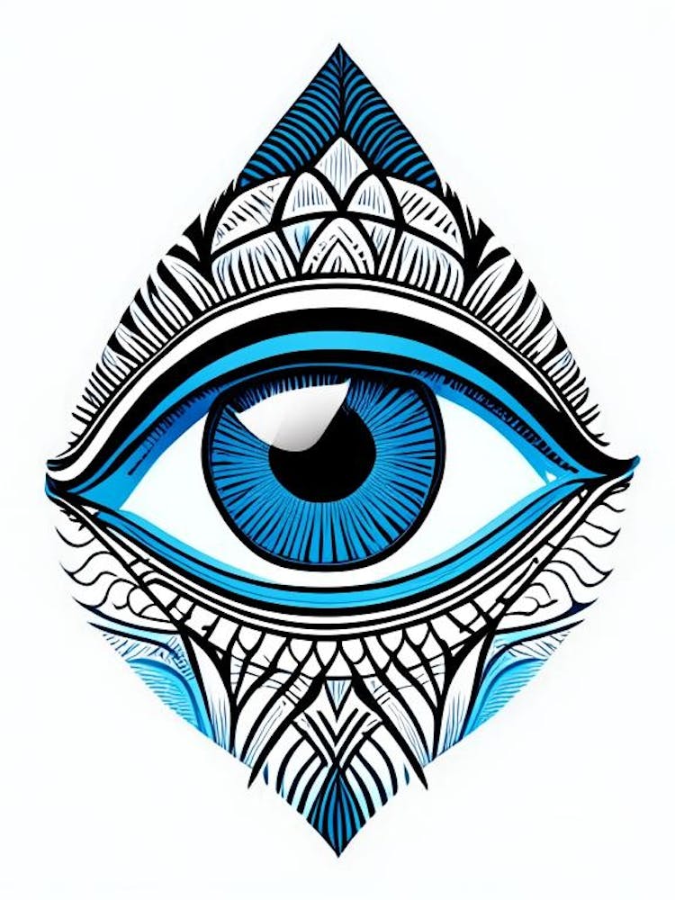 Psychedelic Eye, Symbol, Third Eye Blue & White 5