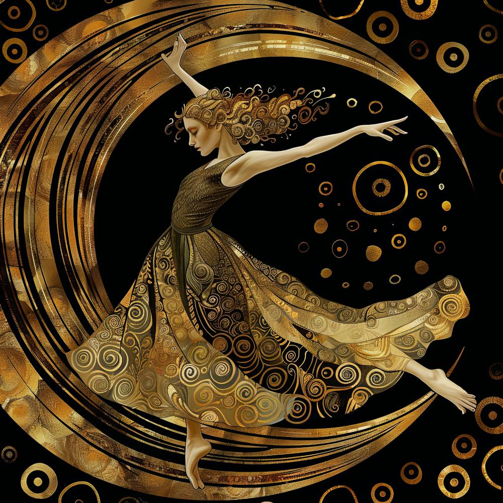 Golden Spiral Dance in Style of Gustav Klimt