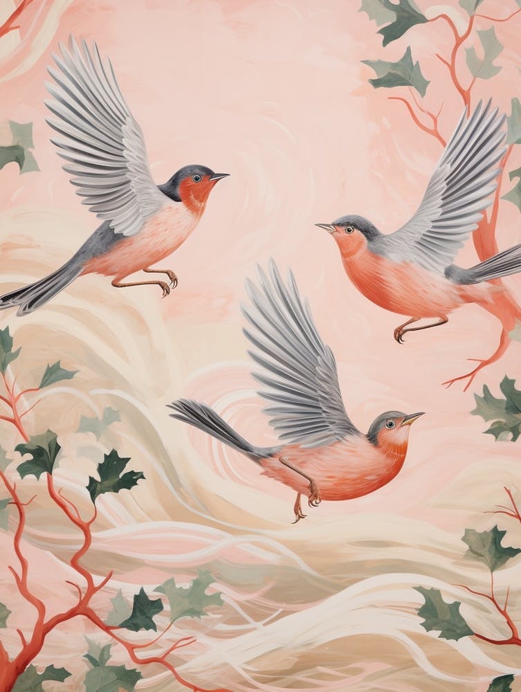 Vintage Japanese Inspired Bird Print Robin 5