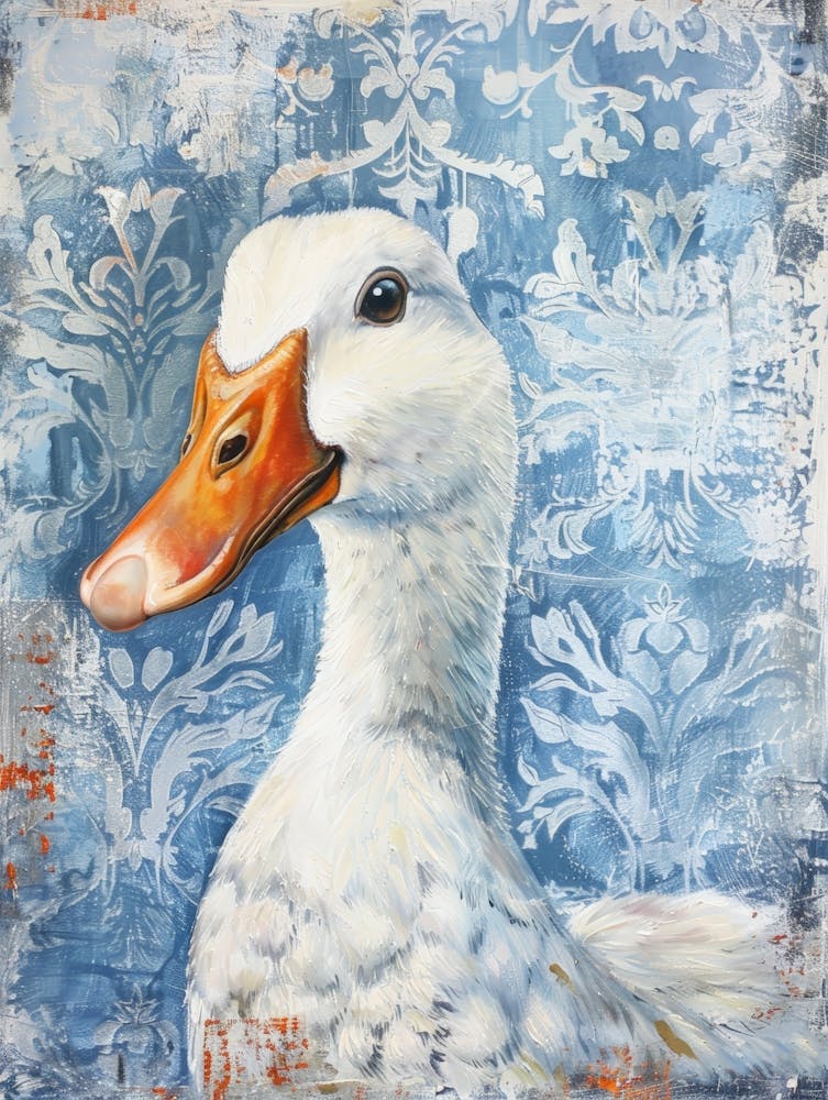 Duck On Blue Damask
