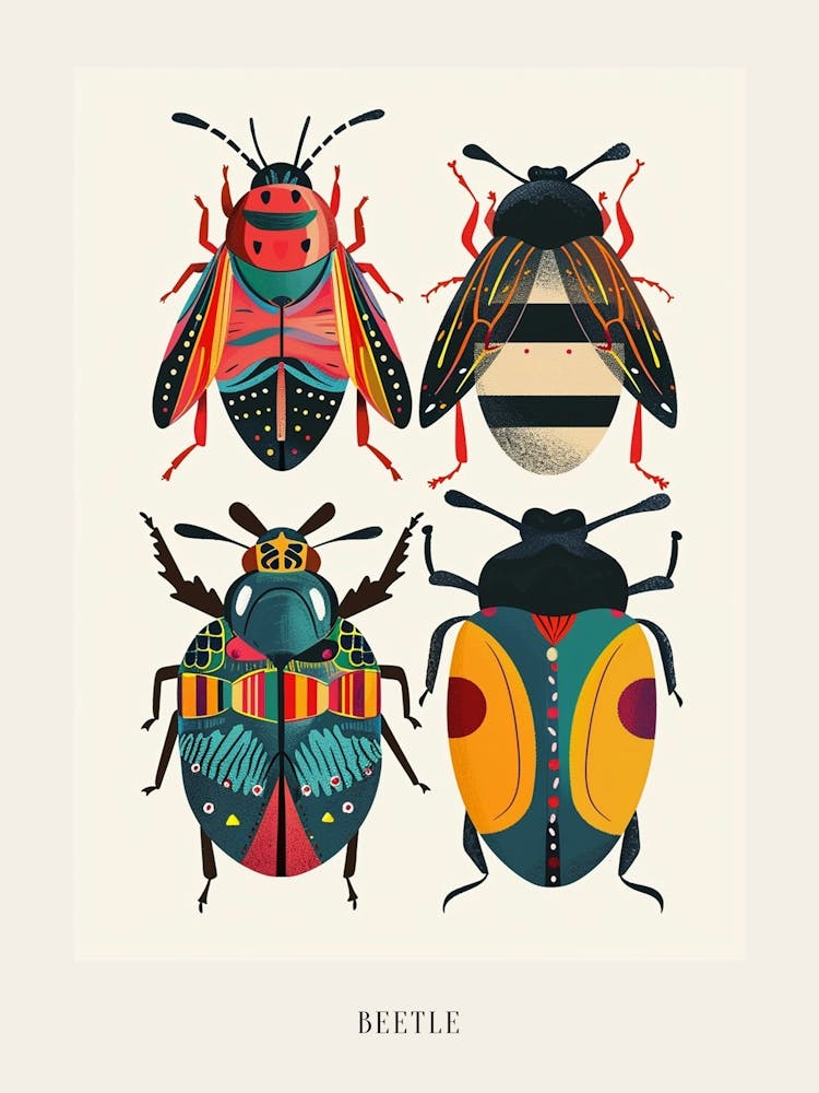Colourful Insect Illustration Beetle 7 Poster