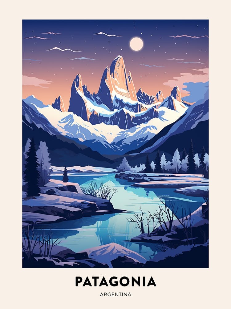 Winter Night  Travel Poster Patagonia Argentina