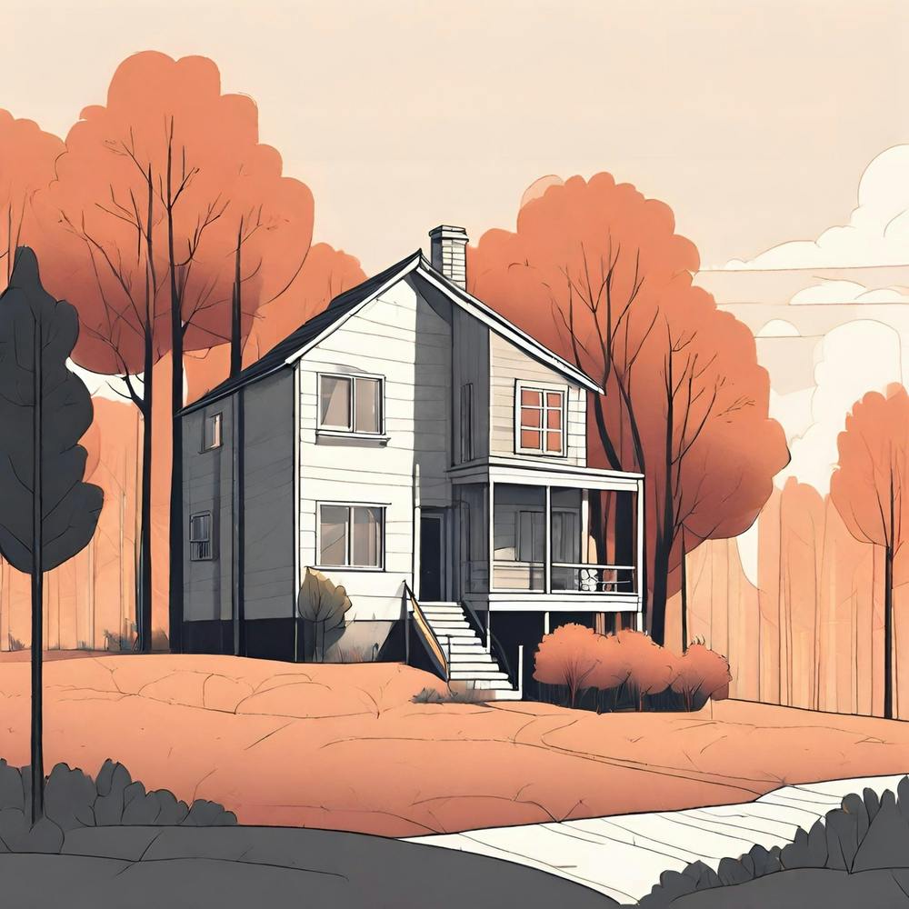 Minimalist illustration of house and trees