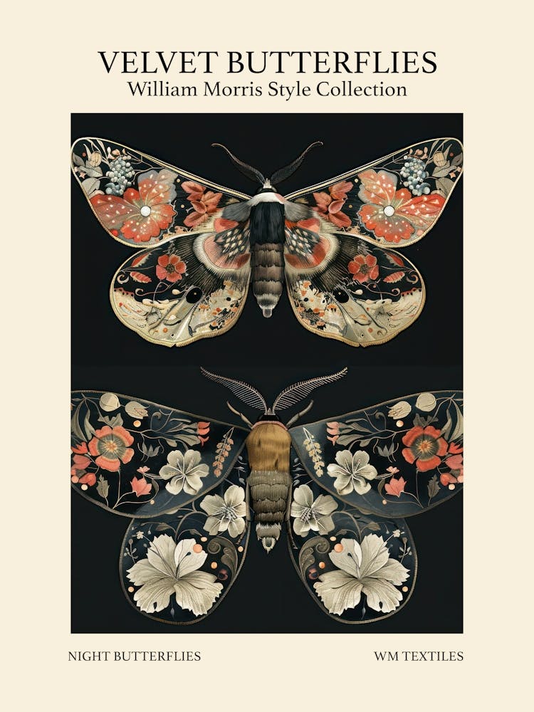 Velvet Butterflies Collection Night Butterflies William Morris Style 3