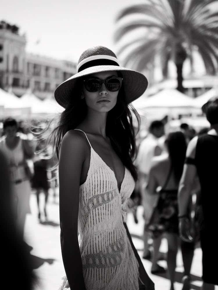 Woman In Cannes, Black And White Analogue Photograph 3