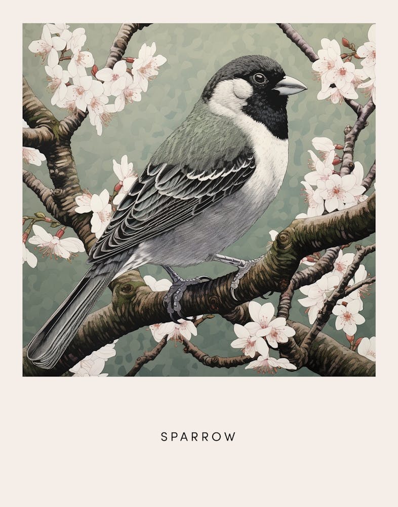 Ohara Koson Inspired Bird Painting Sparrow 1 Poster