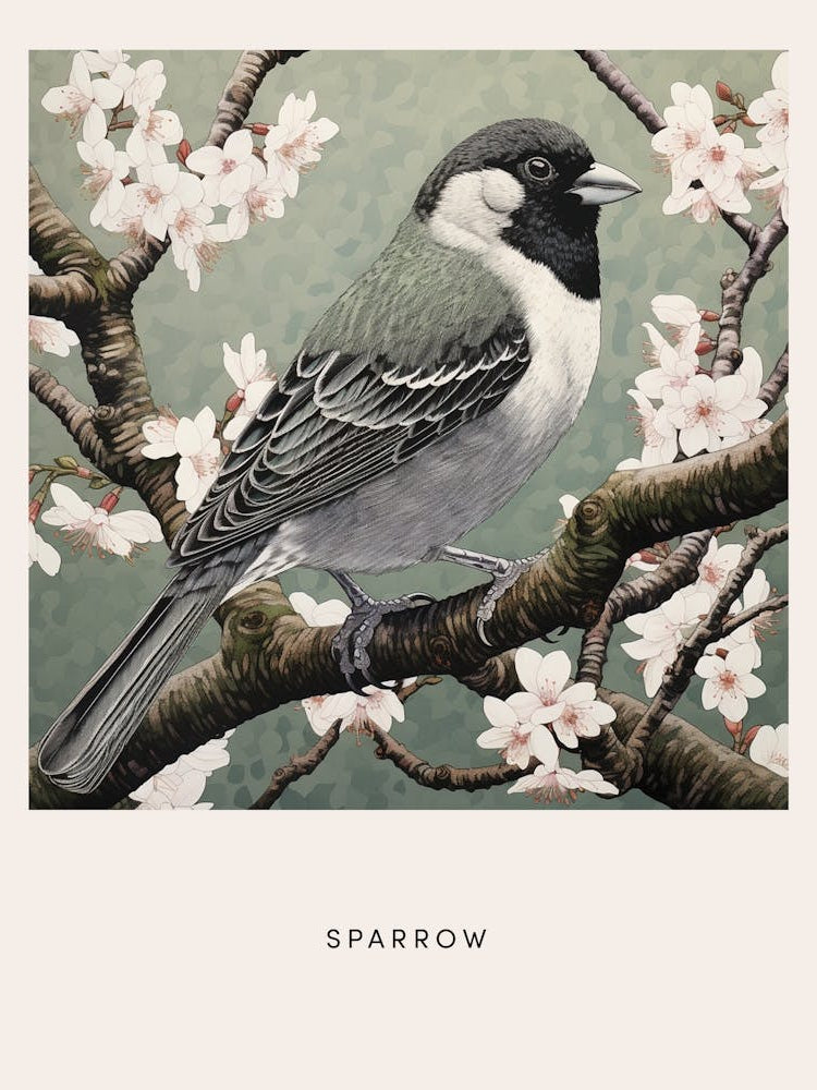 Ohara Koson Inspired Bird Painting Sparrow 1 Poster