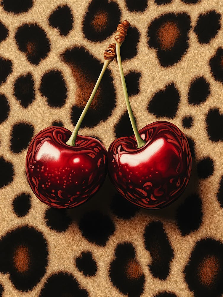 Maximalist Cherry Leopard Print Matte Poster