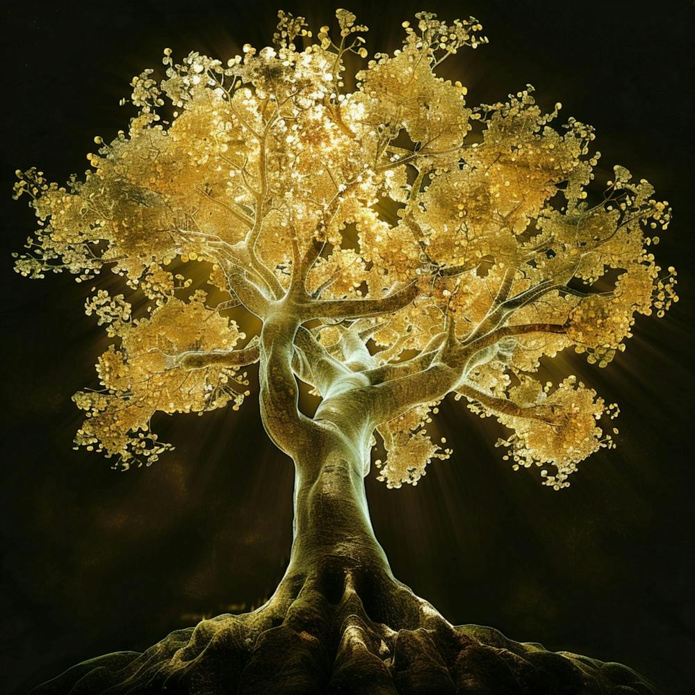 Looking Up, A Sense Of Oppression, A Huge Transparent Tree, Huge Transparent Trunk5 , A Luminous Huge Crown, Biological Luminescence, Golden1