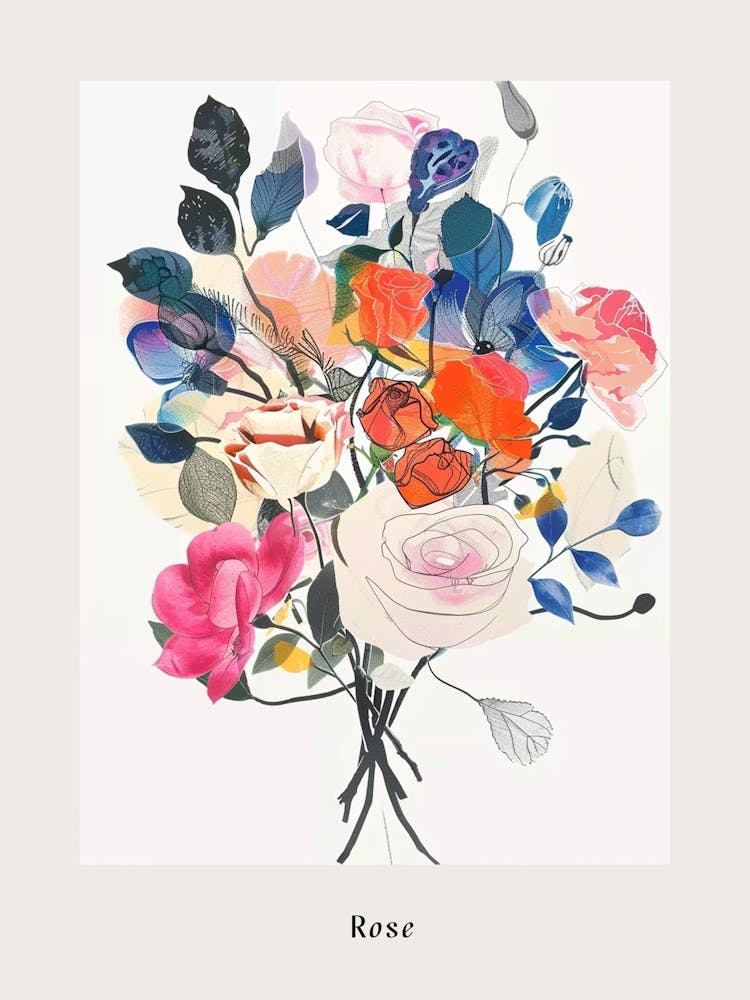 Rose 2 Collage Flower Bouquet Poster