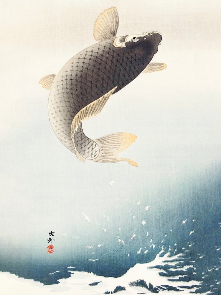 A Jumping Carp, Ohara Koson