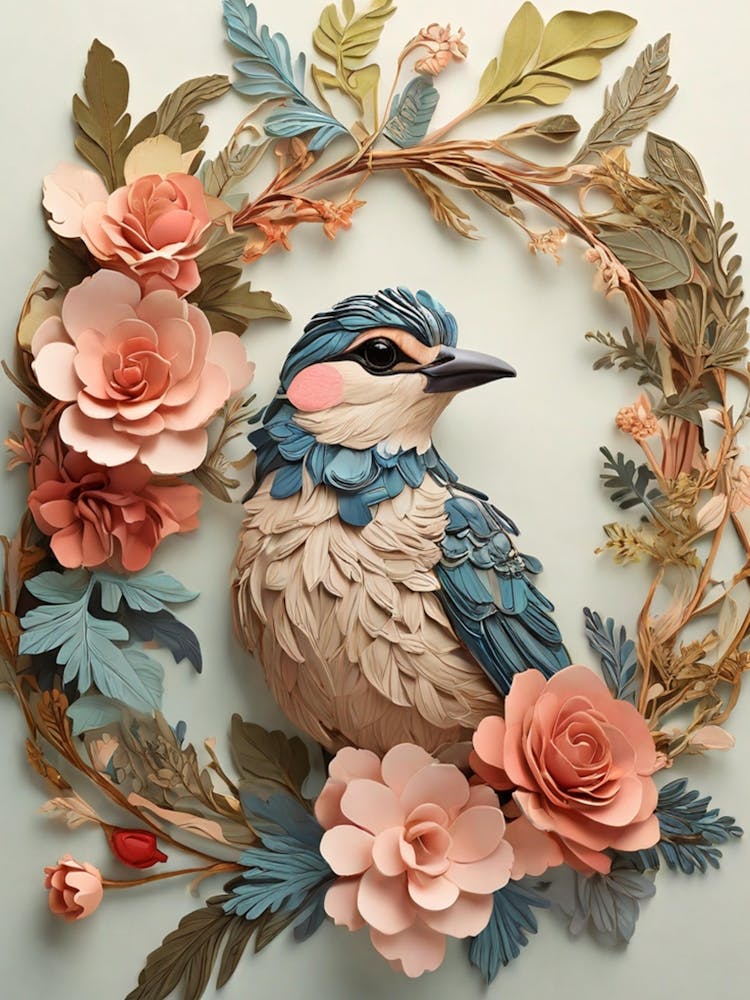 Bird In A Flower Wreath 1