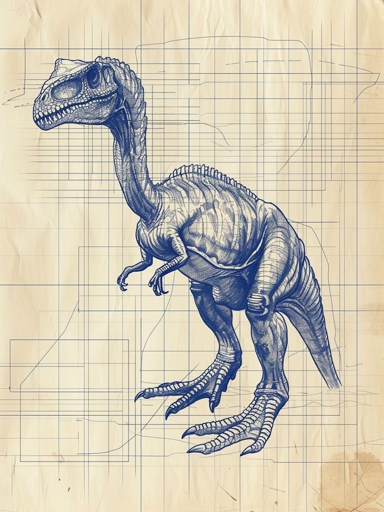 Compsognathus Dinosaur Blue Print Style  1