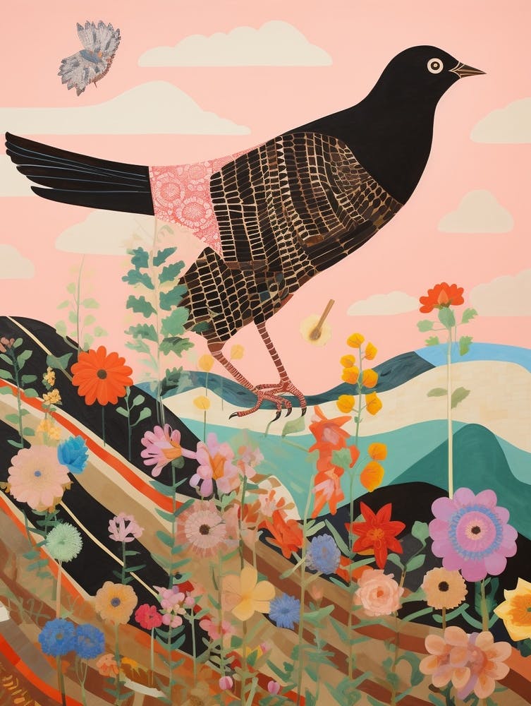 Maximalist Bird Painting Blackbird 1