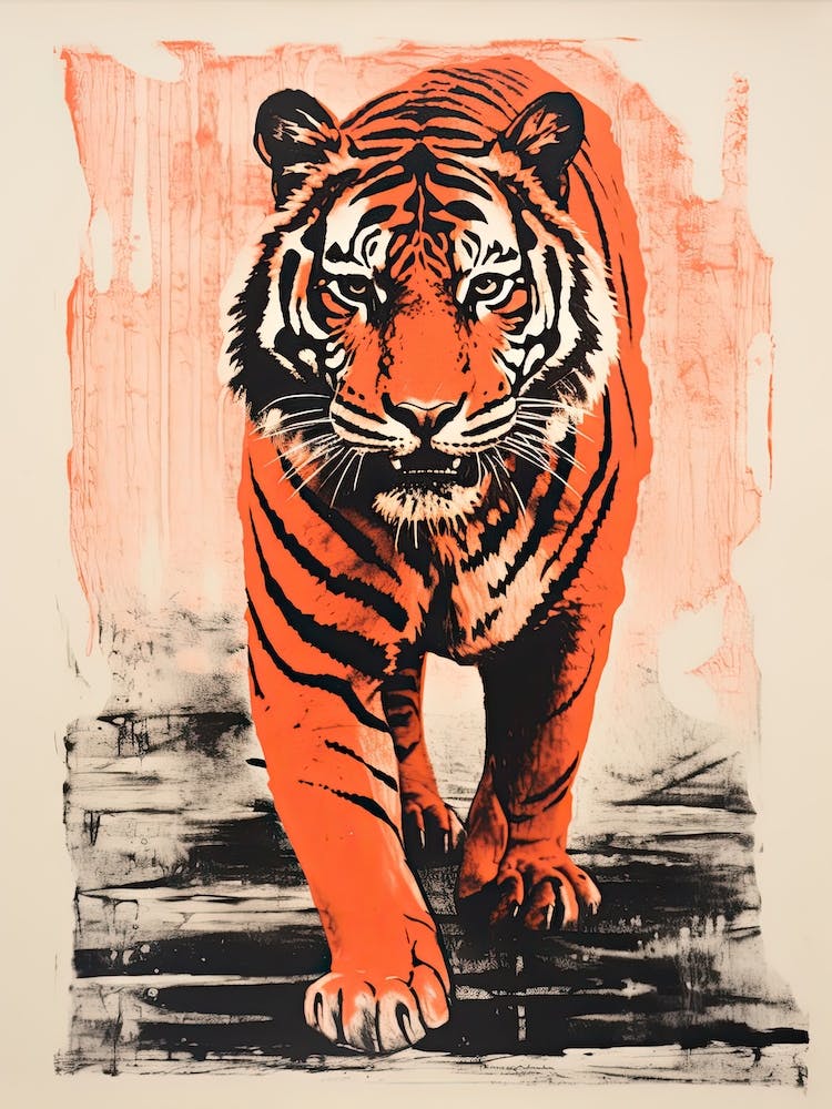 Tiger, Woodblock Animal  Drawing 3