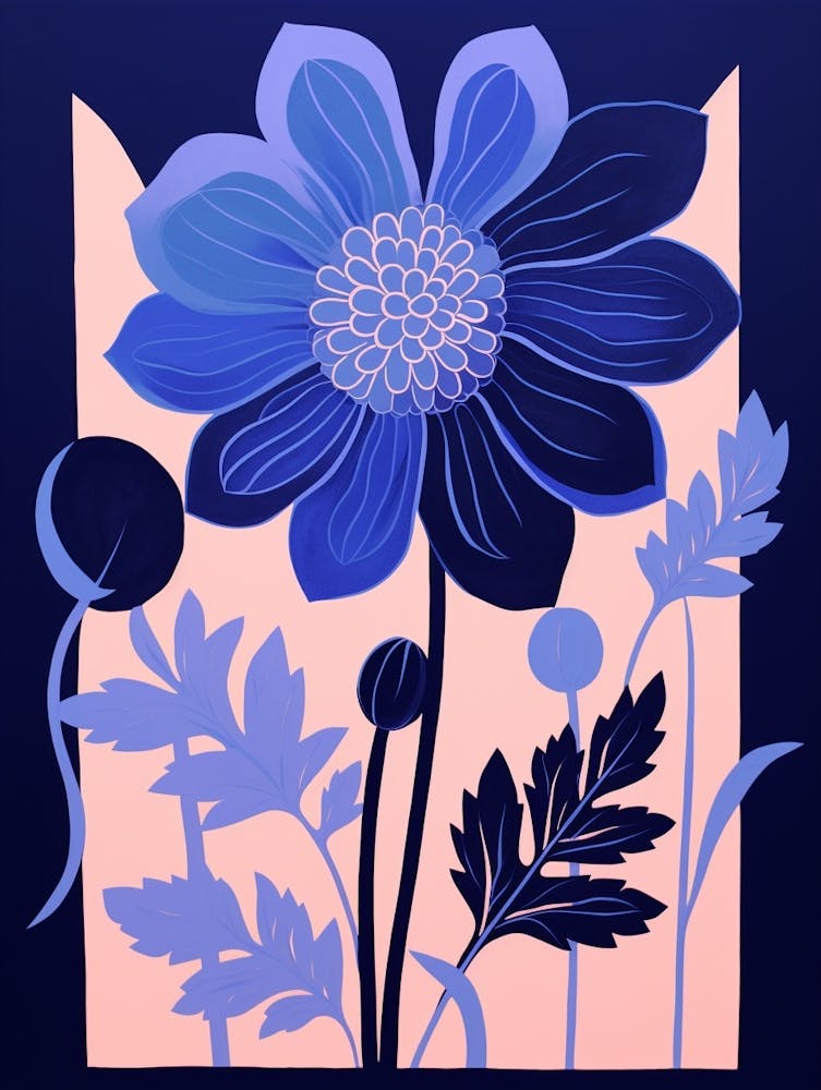 Blue Flower Illustration Dahlia 1