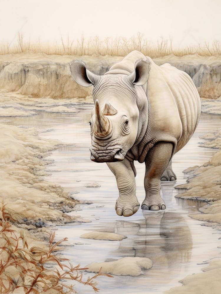 Rhino In The Landscape Illustration 2