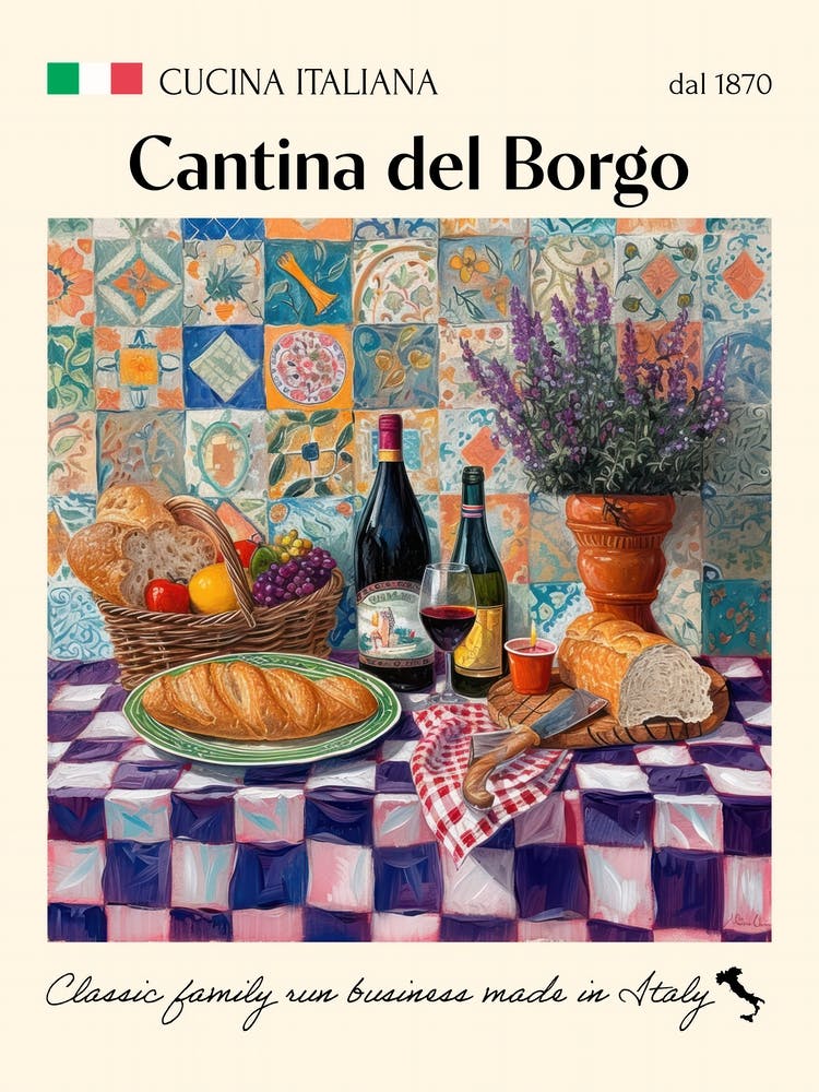 Cantina Del Borgo Trattoria Italian Poster Food Kitchen