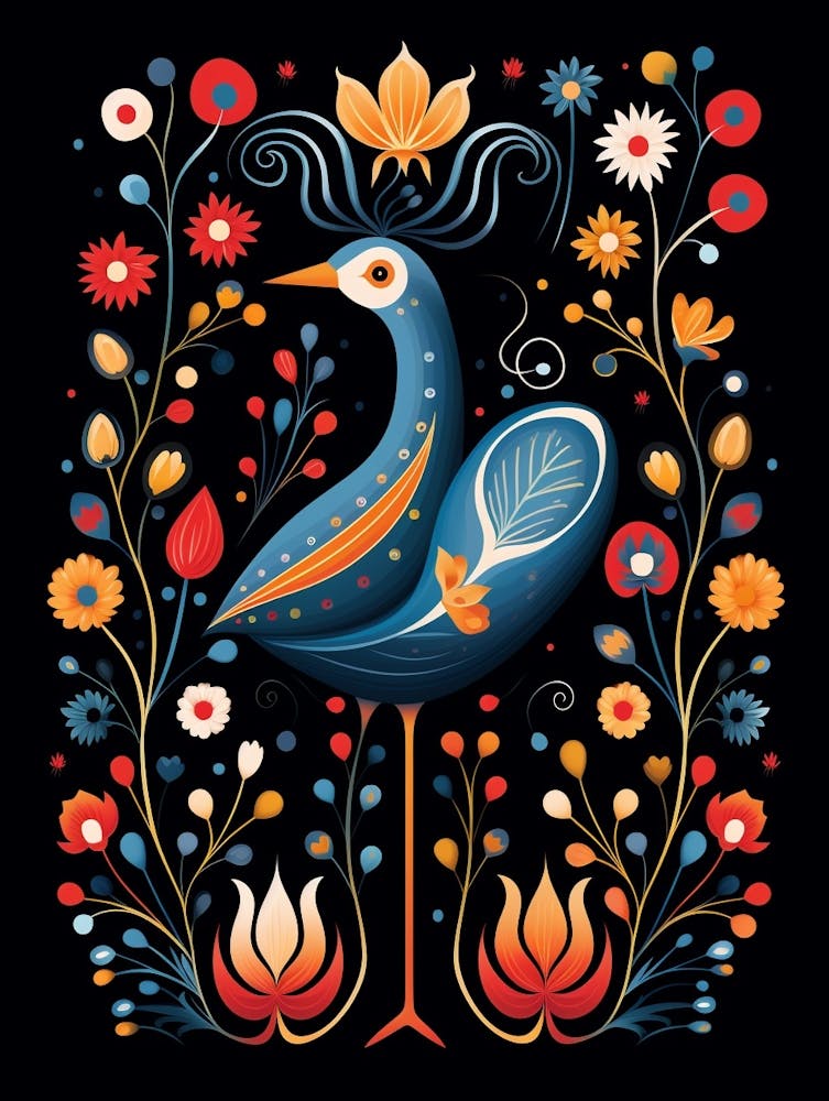 Folk Bird Illustration Grebe 2