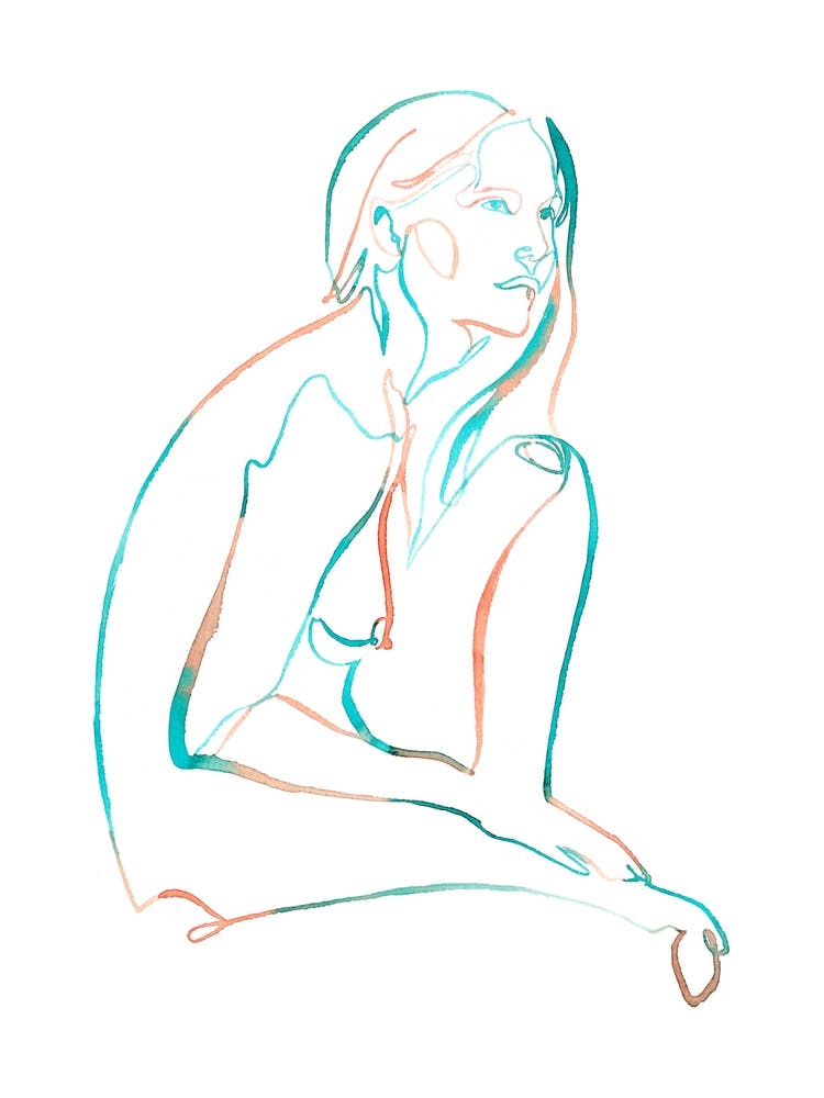 Daydreaming One Line Watercolor