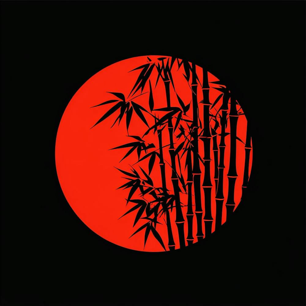 Striking Red Bamboo Circle Minimalist Design T Shirt