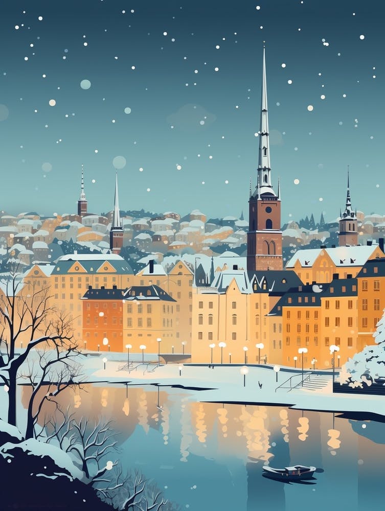 Winterreise Nacht Illustration Stockholm Schweden 1