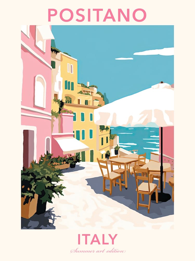 Positano, Italy, Flat Pastels Tones Illustration 3 Poster