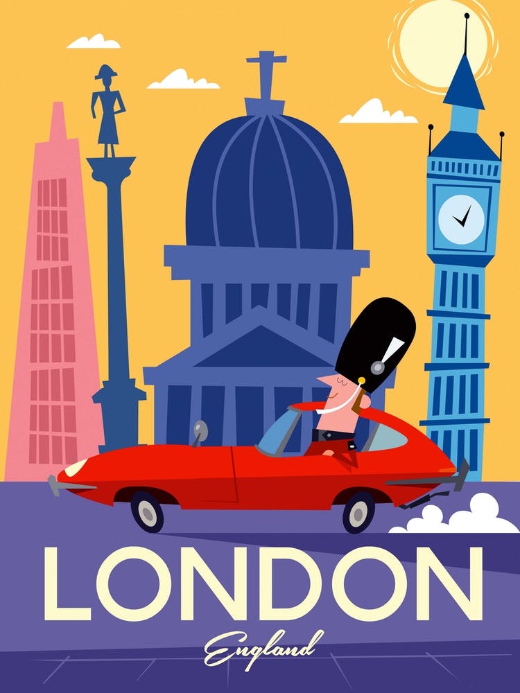 London Poster Yellow & Purple