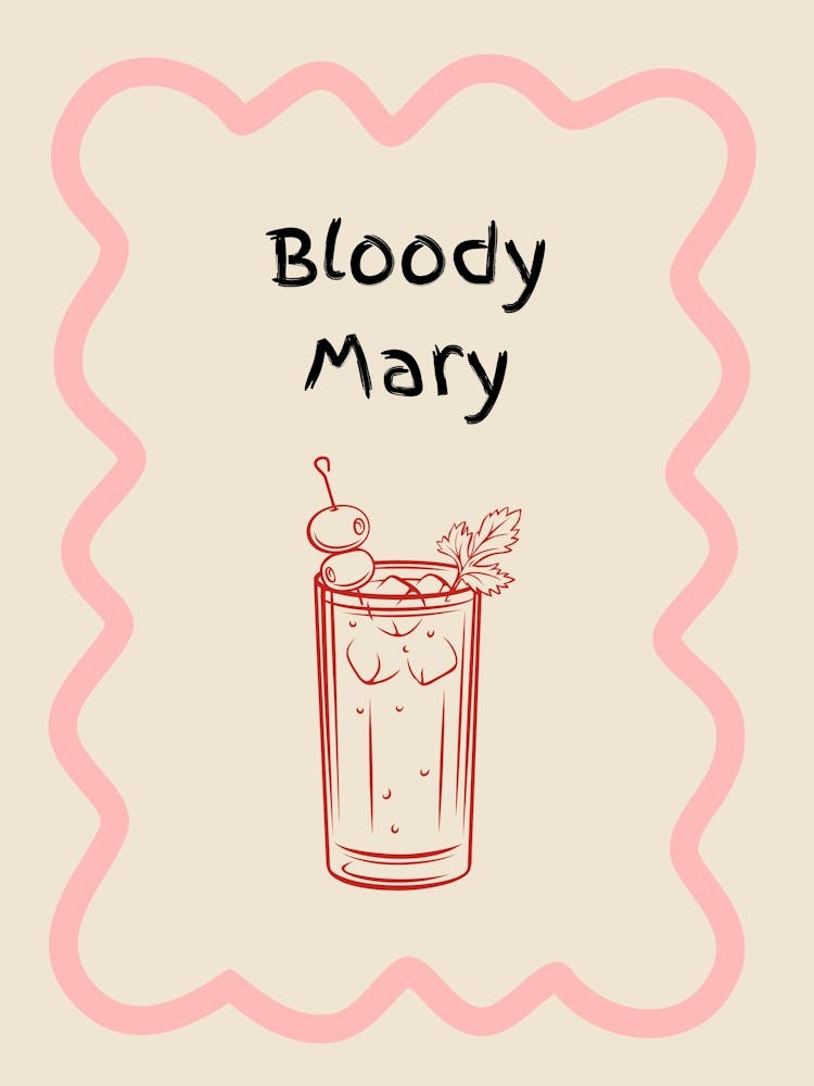 Bloody Mary Doodle Poster Pink & Red