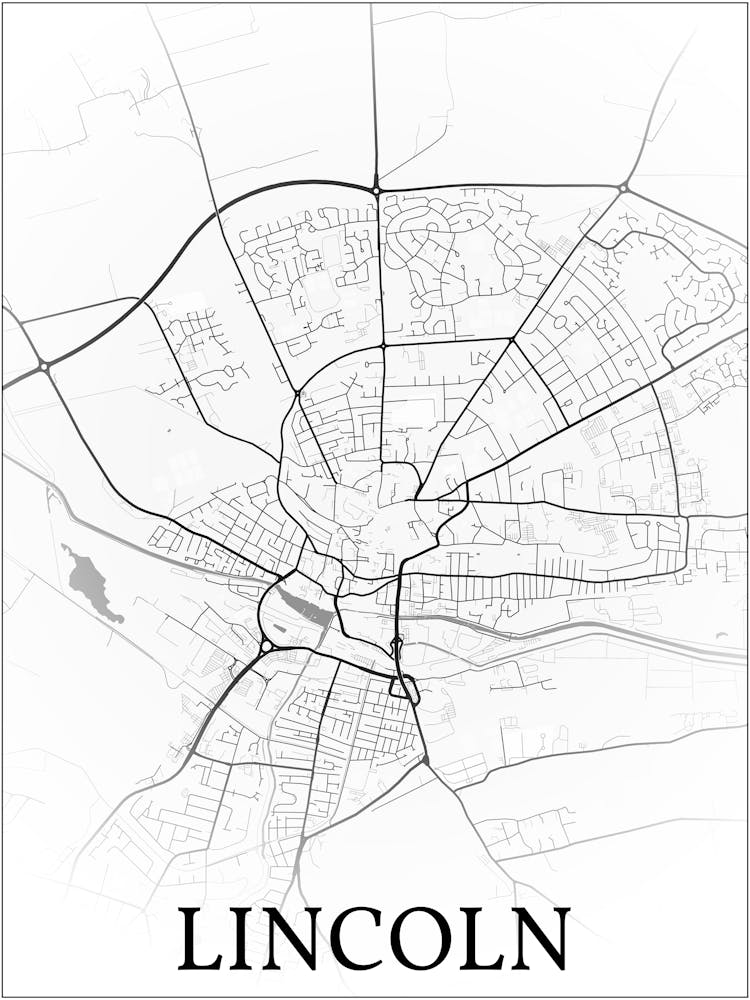 Lincoln, England, Uk, City Map, Black And White Fade Design