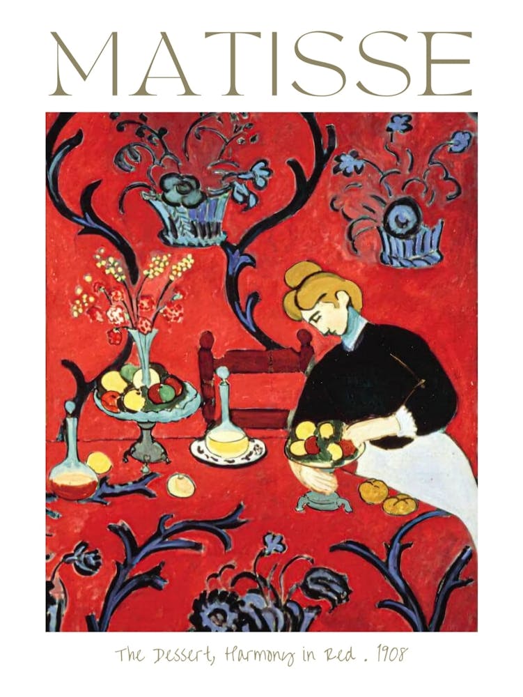 Henri Matisse Poster Kunstdruck von Dessert - Harmony in Red 1908 in HD Wunderbares gedrucktes Kunstwerk Remastered mit Originaltextur Hohe Auflösung Lebendig