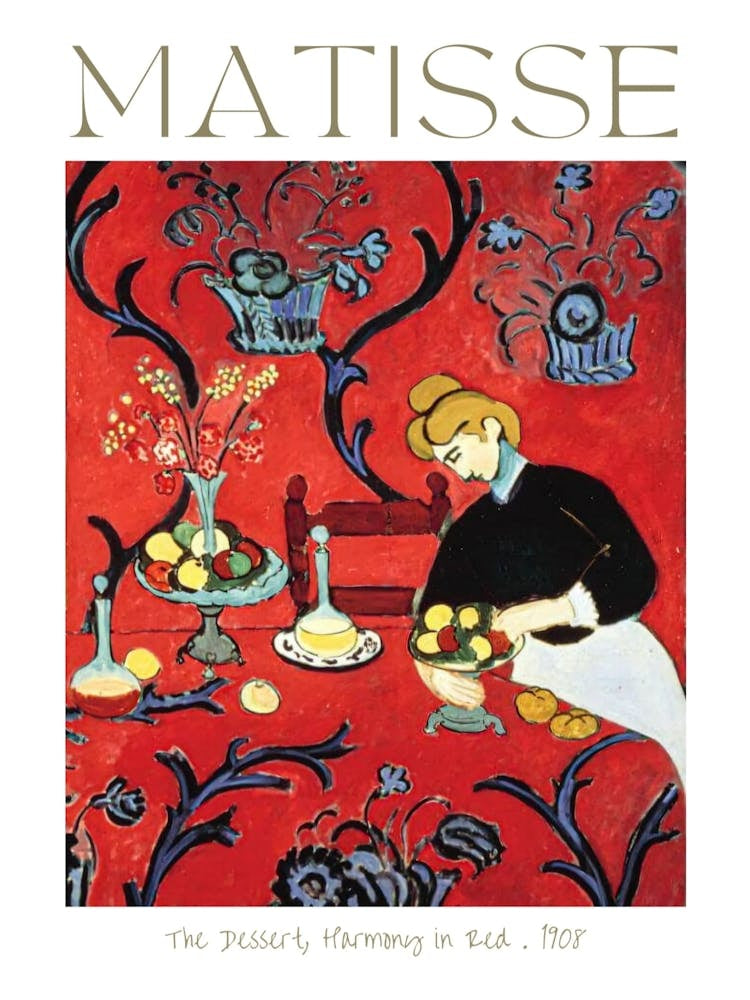 Henri Matisse Poster Print of Dessert - Harmony in Red 1908 in HD Wonderful Printed Artwork Remastered Showing Original Texture High Resolution Vibrant