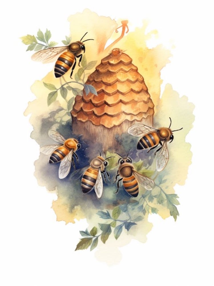 Plasterer Bee Beehive Watercolour Illustration 1