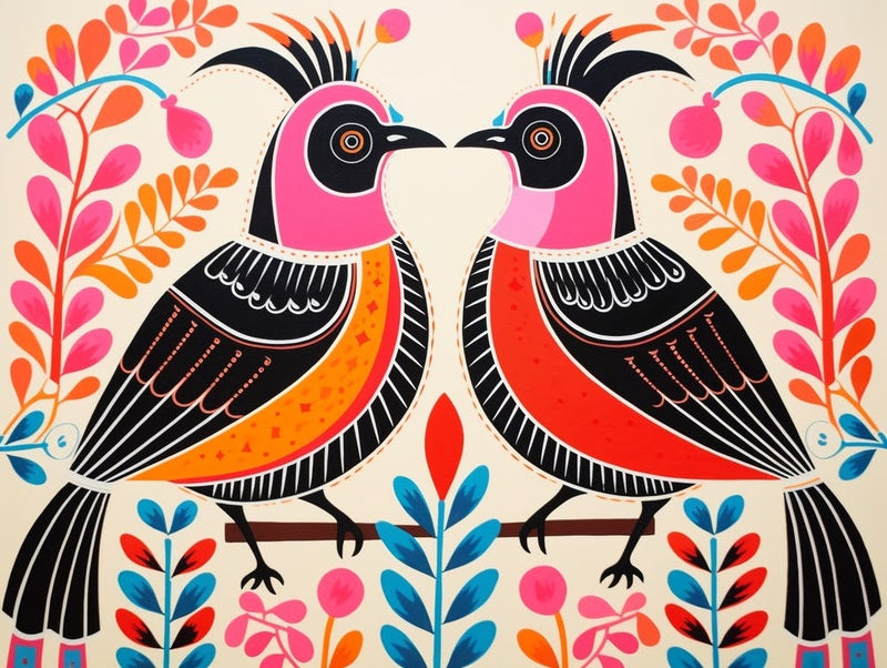 Magpie 2 Folk Style Animal Illustration