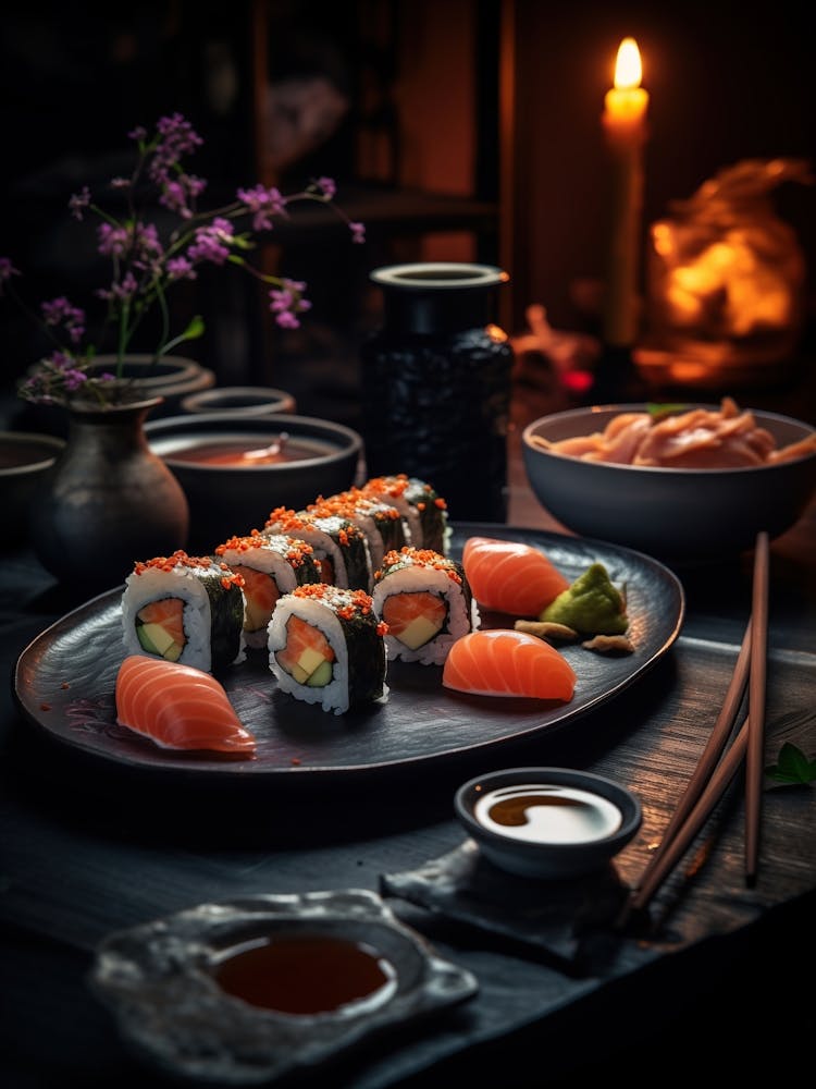 Sushi On A Dark Table