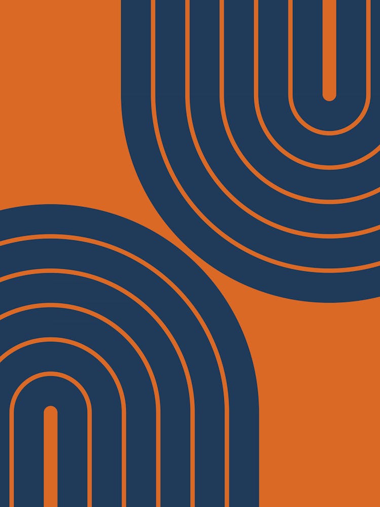 Midcentury Modern Geometric Rainbow Xxia In Navy Blue And Orange 01