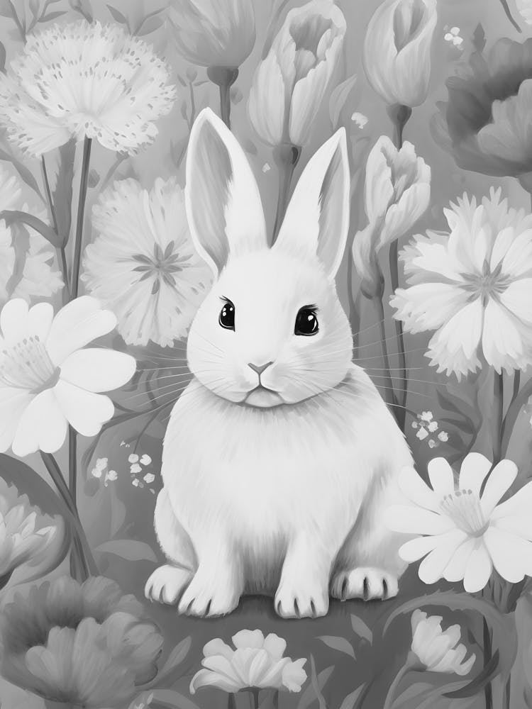 White Rabbit In Flowers 1