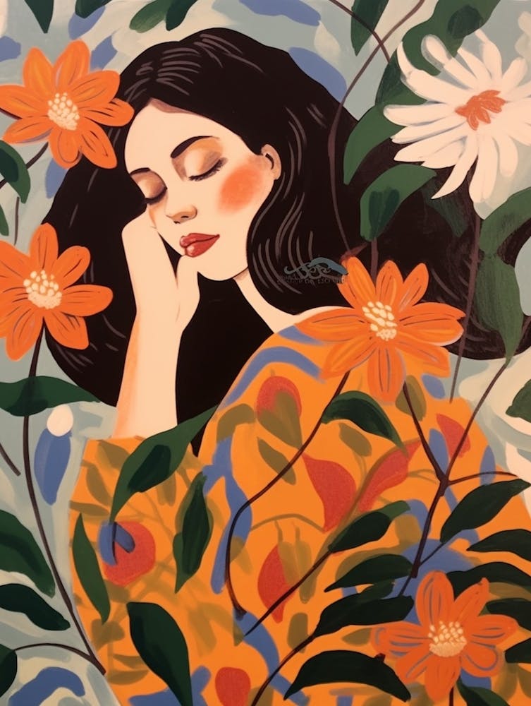 Woman With Autumnal Flowers Passionflower 2