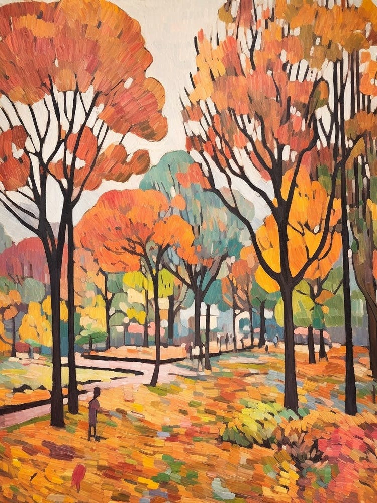 Autumn City Park Painting Yoyogi Park Taipei Taiwan